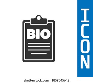 Grey Document for bio green healthy food icon isolated on white background. Organic product. Healthy food sticker.  Vector