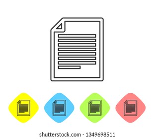 Grey Document line icon isolated on white background. File icon. Checklist icon. Business concept. Set icon in color rhombus buttons. Vector Illustration