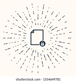 Grey Document and lock icon isolated on beige background. File format and padlock. Security, safety, protection concept. Abstract circle random dots. Vector Illustration