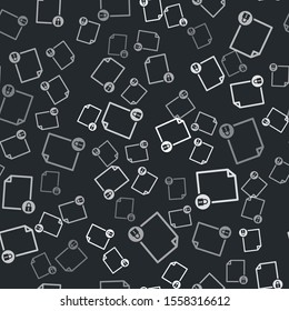 Grey Document and lock icon isolated seamless pattern on black background. File format and padlock. Security, safety, protection concept.  Vector Illustration