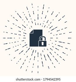 Grey Document and lock icon isolated on beige background. File format and padlock. Security, safety, protection concept. Abstract circle random dots. Vector