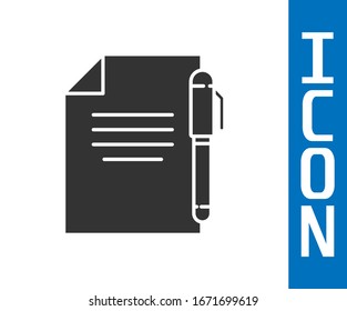 Icono de lápiz y documento gris aislado en fondo blanco. Icono de archivo. Icono de lista de comprobación. Concepto de negocio.  Ilustración vectorial