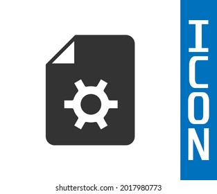 Graue Dokumenteinstellungen mit Zahnrädern Symbol einzeln auf weißem Hintergrund. Software-Aktualisierung, Transfer-Protokoll, Teamwork-Tool-Management.  Vektorgrafik