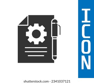Configuración de documento gris con icono de engranajes aislado en fondo blanco. Actualización de software, protocolo de transferencia, administración de herramientas de trabajo en equipo.  Ilustración vectorial
