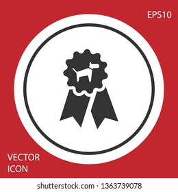 Grey Dog award symbol icon isolated on red background. Medal with dog footprint as pets exhibition winner concept. White circle button. Vector Illustration