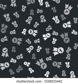 Grey Dog award symbol icon isolated seamless pattern on black background. Medal with dog footprint as pets exhibition winner concept.  Vector Illustration