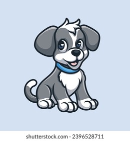 Grey Dog Blue Colar Creative Cartoon Illustration