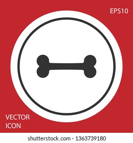 Grey Dog bone icon isolated on red background. Pets food symbol. White circle button. Vector Illustration