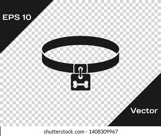 Grey Dog collar with name tag and bone plaque icon isolated on transparent background. Supplies for domestic animal. Cat and dog care. Pet dog chains. Vector Illustration