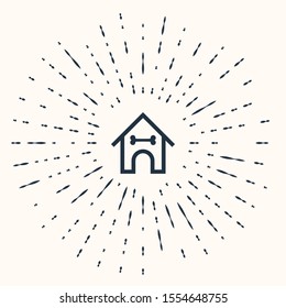 Grey Dog house and bone icon isolated on beige background. Dog kennel. Abstract circle random dots. Vector Illustration
