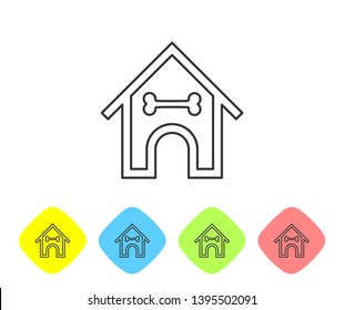 Grey Dog house and bone line icon isolated on white background. Dog kennel. Set icon in color rhombus buttons. Vector Illustration