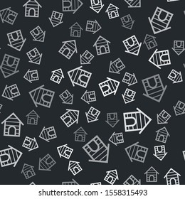 Grey Dog house icon isolated seamless pattern on black background. Dog kennel.  Vector Illustration
