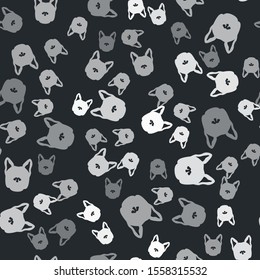 Grey Dog icon isolated seamless pattern on black background.  Vector Illustration