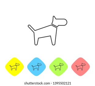 Grey Dog line icon isolated on white background. Set icon in color rhombus buttons. Vector Illustration