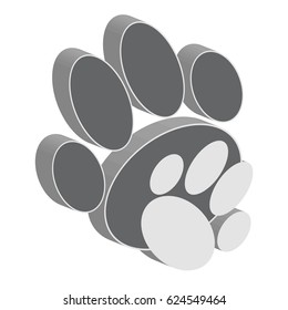 Grey dog paws on white background. Animal symbol.