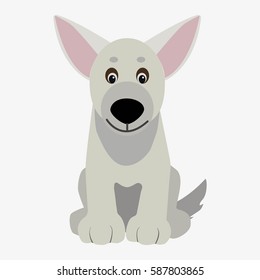 Grey dog sitting. Cartoon character. Children toy. Cute pet. Flat vector stock illustration