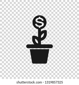 Grey Dollar plant in the pot icon isolated on transparent background. Business investment growth concept. Money savings and investment. Vector Illustration