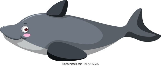 Grey Dolphin In Cartoon Style Illustration