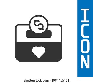 Grey Donation and charity icon isolated on white background. Donate money and charity concept.  Vector