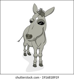 Grey Donkey Standing. Isolated.Editable Vector.