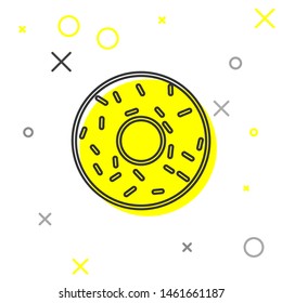 Grey Donut with sweet glaze line icon isolated on white background. Vector Illustration