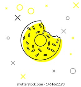 Grey Donut with sweet glaze line icon isolated on white background. Vector Illustration