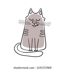 Grey doodle cat isolated on a white background