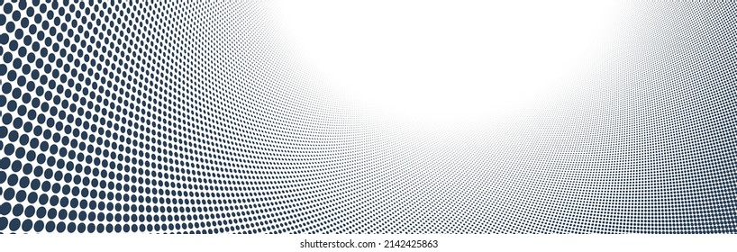 Grey dots in 3D perspective vector abstract background, dotted pattern cool design, wave stream of science technology or business blank template for ads.