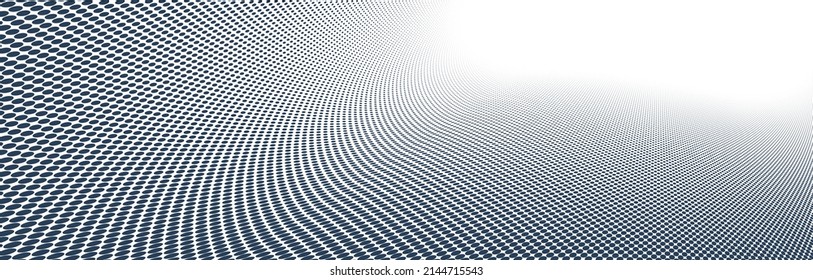 Grey dots in 3D perspective vector abstract background, dotted pattern cool design, wave stream of science technology or business blank template for ads.