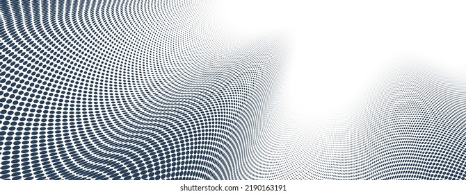Grey dots in 3D perspective vector abstract background, dotted pattern cool design, wave stream of science technology or business blank template for ads.