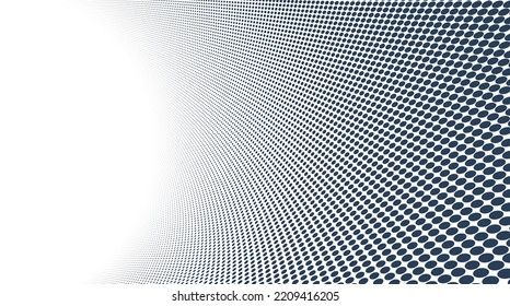 Grey dots in 3D perspective vector abstract background, dotted pattern cool design, wave stream of science technology or business blank template for ads.