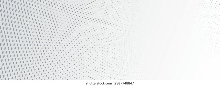 Grey dots in 3D perspective vector abstract background, dotted pattern cool design, wave stream of science technology or business blank template for ads.