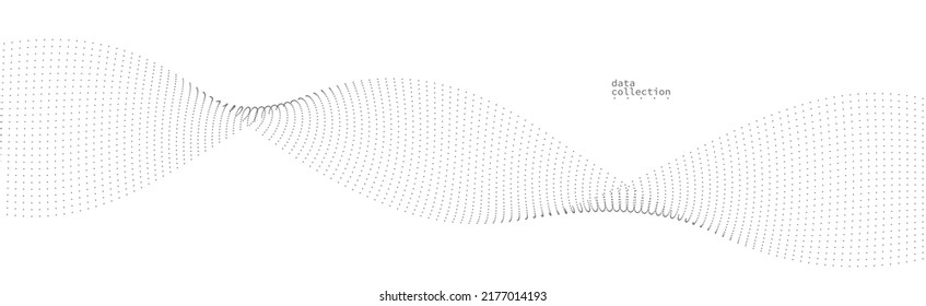 Grey dots in motion vector abstract background, particles array wavy flow, curve lines of points in movement, technology and science illustration.
