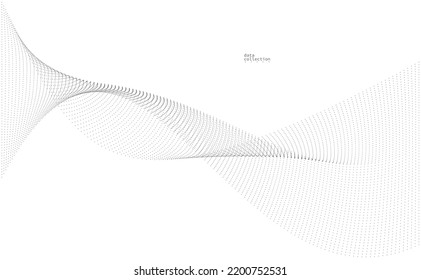 Grey dots in motion vector abstract background, particles array wavy flow, curve lines of points in movement, technology and science illustration.