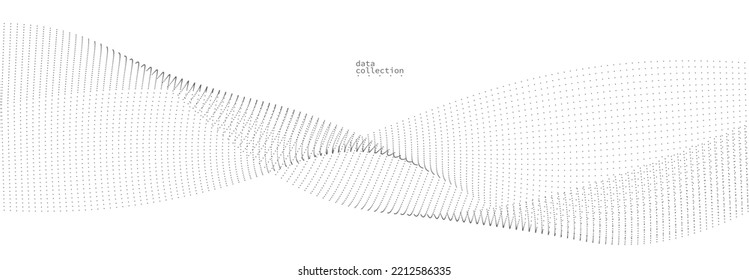 Grey dots in motion vector abstract background, particles array wavy flow, curve lines of points in movement, technology and science illustration.