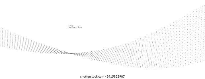 Grey dots in motion vector abstract background, particles array wavy flow, curve lines of points in movement, technology and science illustration.