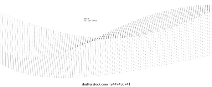 Grey dots in motion vector abstract background, particles array wavy flow, curve lines of points in movement, technology and science illustration.