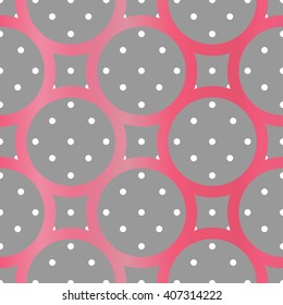Grey dots seamless pattern with big pink circles