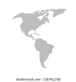 Grey dotted North and South America map vector flat design.