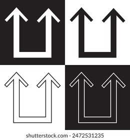 Grey double arrow up and in different directions.  isolated black and white background. EPS 10