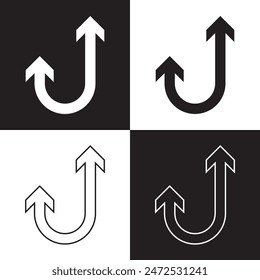Grey double arrow up and in different directions.  isolated black and white background. EPS 10
