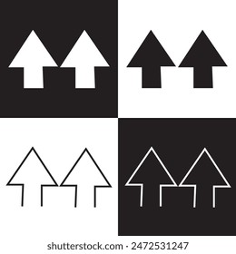 Grey double arrow up and in different directions.  isolated black and white background. EPS 10