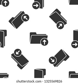 Grey Download arrow with folder icon isolated seamless pattern on white background. Vector Illustration