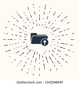 Grey Download arrow with folder icon isolated on beige background. Abstract circle random dots. Vector Illustration
