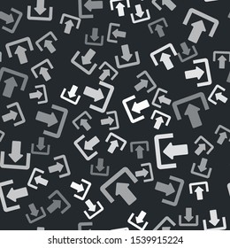 Grey Download icon isolated seamless pattern on black background. Upload button. Load symbol. Arrow point to down.  Vector Illustration