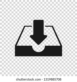 Grey Download inbox icon isolated on transparent background. Vector Illustration