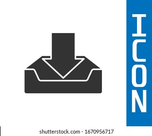 Grey Download inbox icon isolated on white background.  Vector Illustration