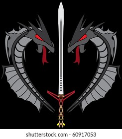 grey dragons and sword. vector illustration
