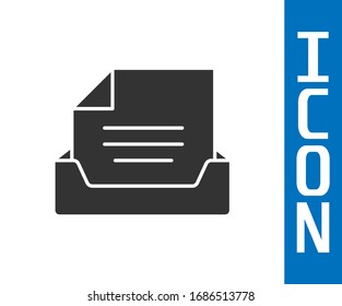 Dibujo gris con icono de documento aislado en fondo blanco. Cajón de documentos de archivo. Cajón archivador de archivo. Mobiliario de oficina. Ilustración vectorial