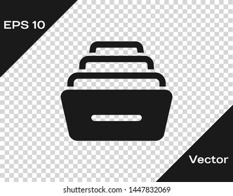 Grey Drawer with documents icon isolated on transparent background. Archive papers drawer. File Cabinet Drawer. Office furniture.  Vector Illustration